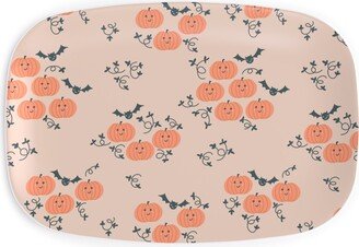 Serving Platters: Cute Pumpkins And Bats - Orange And Black Serving Platter, Orange