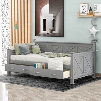 Gerojo Twin Size Daybed with X-Shaped Frame and 2 Large Drawers, Rustic Casual Style Daybed