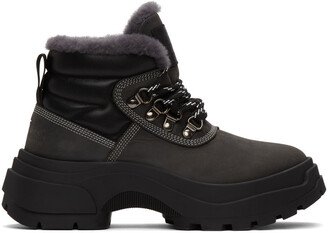 Black Shearling Lace-Up Boots