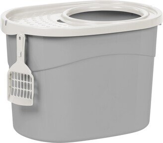 Iris Usa Top Entry Cat Litter Box with Scoop, Gray