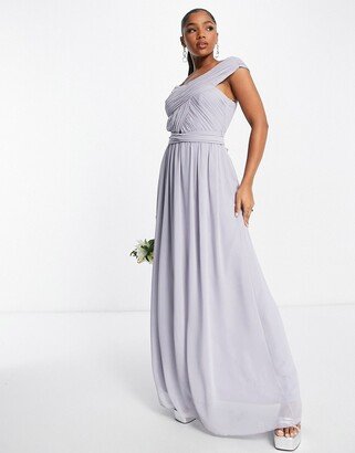 Bridesmaid cross front maxi dress in gray blue