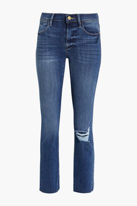 Distressed high-rise straight-leg jeans