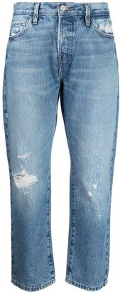 Cropped Straight-Leg Distressed Jeans