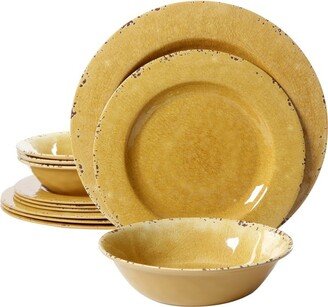 Studio California Melamine Mauna 12-Piece Dinnerware Set in Yellow Crackle Look Decal