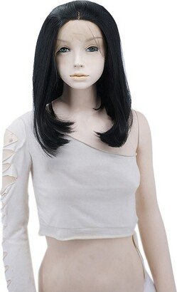 Unique Bargains Medium Long Straight Bob Lace Front Wigs for Women with Wig Cap 14 Black 1PC