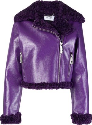 Faux Shearling-Trim Biker Jacket-AA