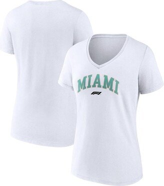 Women's White Formula 1 Miami Grand Prix V-Neck T-shirt