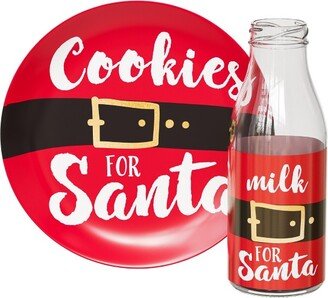 Cookies for Santa, 2-Piece Set, Cookie Plate and Milk Jug, Christmas Eve Santa Cookie Plate and Bottle, Holiday Decorations