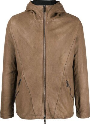 Zip-Up Hooded Leather Jacket-AC