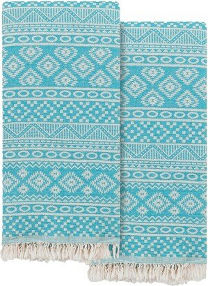 Set Of 2 Sea Breeze Turkish Cotton Pestemal Beach Towels-AA