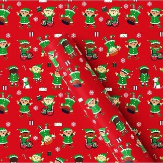 50 sq ft Elves Christmas Gift Wrap Red - Wondershop™