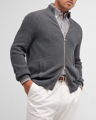 Men's Ribbed Cotton Full-Zip Sweater