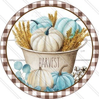 Harvest Sign - Blue Pumpkin Fall Autumn Wreath Metal