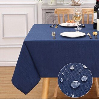 Jacquard Stripe Tablecloth, Water Resistant 180GSM Fabric Table Cloth Cover for Dining Tables, Navy Blue