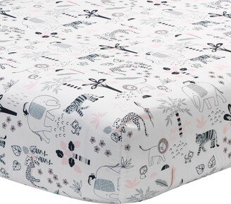 Happy Jungle 100% Cotton Safari Animals Fitted Crib Sheet