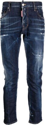 Blue Distressed Slim-Leg Jeans-AA