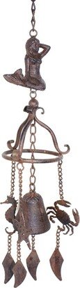 MDS Mermaid Crab Seahorse Bell Wind Chimes Antiqued Finish - Brown