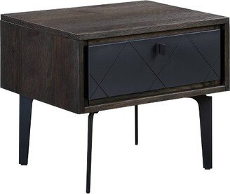 Cross Solid Oak and Metal Nightstand Dark Gray