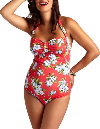 Maternity Maui Hibiscus-Printed Halter-Neck One-Piece Swimsuit