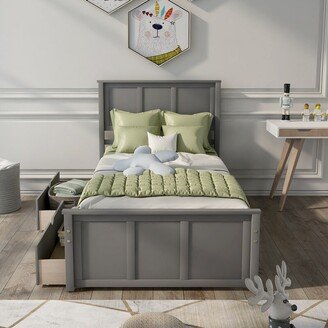 AOOLIVE Wooden Twin Size Platform Bed with Two Drawers,Gray