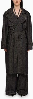 THE MANNEI Double-breasted navy denim trench coat-AA