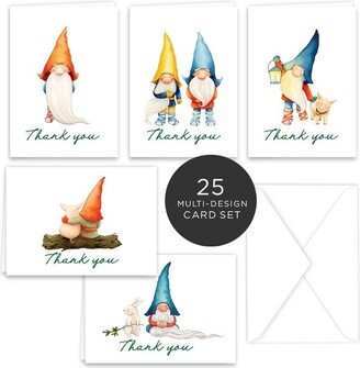 Paper Frenzy Gnomes Thank You Note Card Collection 25 pack with White Envelopes