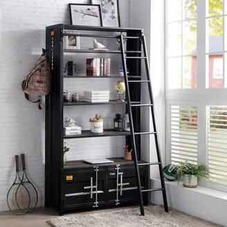 Corridor Industrial Black Metal Bookcase with Ladder
