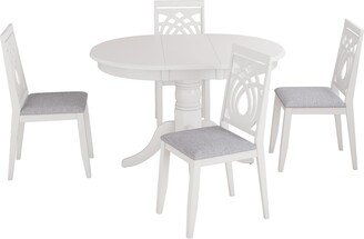 Dining Table Set, Round Kitchen Set with 4 Upholstered Dining Chairs