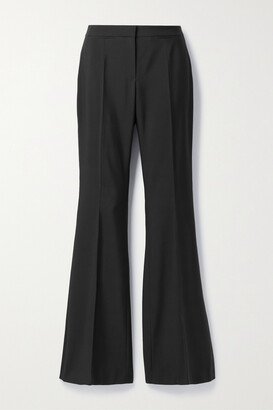 Satin-trimmed Wool-crepe Straight-leg Pants - Black