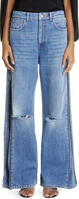 Ripped Side Zip Nonstretch Wide Leg Jeans