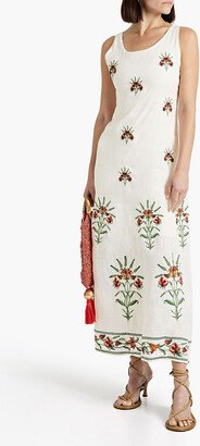 Cienaga Monarca Crema embroidered linen maxi dress