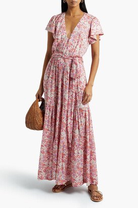 Sammy tiered floral-print metallic fil coupé voile maxi dress