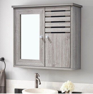 Living and Home 600x492mm Wooden Bathroom Mirror Wall Cabinet