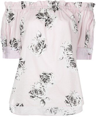 Rose-Print Off-Shoulder Blouse