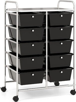 Tangkula 10-Drawer Rolling Storage Cart Tools Scrapbook Paper Organizer on Wheels Black