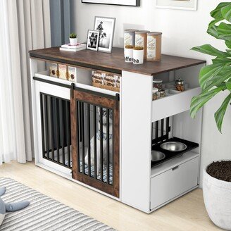 / Rotating Tabletop Island Bar Counter and Dog Cage 2-in-1