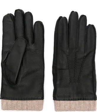 Ribbed-Cuffs Leather Gloves-AA