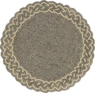 Saro Lifestyle Table Mats With Beaded and Embroidered Design (Set of 4), Silver, 14 Round