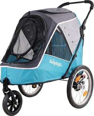 ibiyaya 2-In-1 Happy Pet All Terrain Bike Trailer Jogger Stroller for Medium and Large Dogs with Front and Top Entry and Foldable Design, Ocean Blue