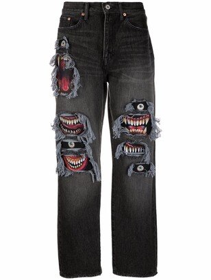 Mid-Rise Graphic-Print Jeans