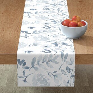 Table Runners: Faded Floral Watercolor - Light Blue Table Runner, 90X16, Blue
