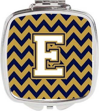 CJ1057-ESCM Letter E Chevron Navy Blue & Gold Compact Mirror