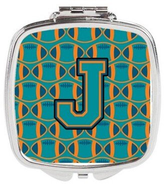 CJ1063-JSCM Letter J Football Aqua, Orange & Marine Blue Compact Mirror