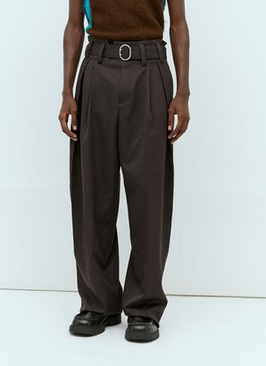 Belted Wide Leg Wool Pants - Man Pants Brown Eu - 48