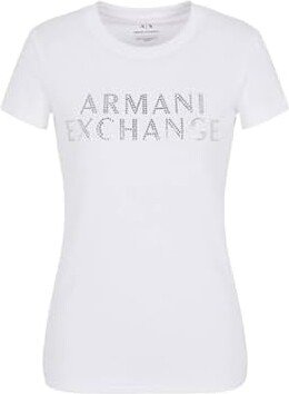 A|X Armani Exchange Women's Slim Stretch Cotton Embellished Logo Fitted Tee