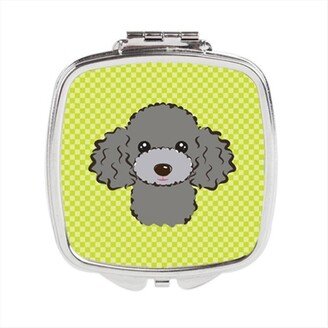 BB1321SCM Checkerboard Lime Green Silver Gray Poodle Compact Mirror, 2.75 x 3 x .3 In.