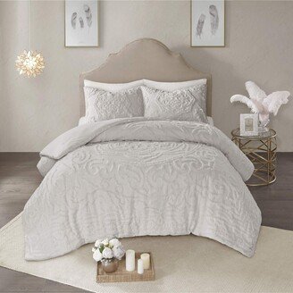 Gracie Mills 3-pc Laetitia Cotton Chenille Medallion Comforter Set, Grey - Full/Queen