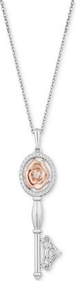 Enchanted Disney Fine Jewelry Diamond Belle Rose Key Pendant Necklace (1/6 ct. t.w.) in Sterling Silver & 14k Rose Gold-Plate