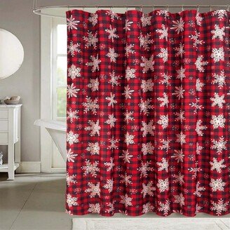 RT Designers Collection Christmas Plaid Snowfalke Slub Shower Curtain 70 x 72 Red/Black/White