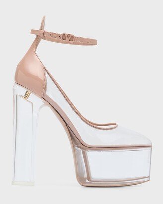 Tan-go Clear Ankle-Strap Platform Sandals